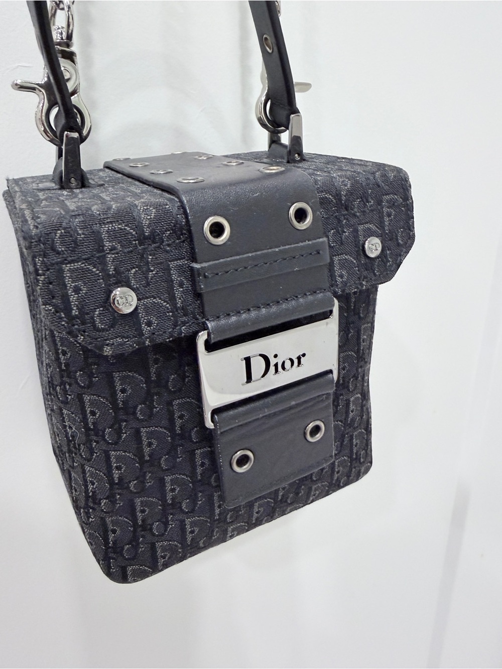 Christian Dior Black Trotter canvas box bag